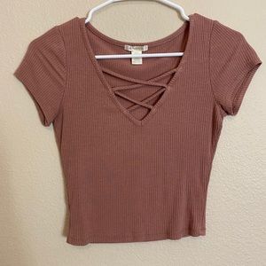 mauve lace up shirt